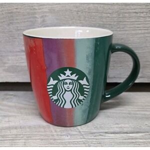 Starbucks Coffee Mug Cup 12 fl oz Holiday Green Red Purple Brush Strokes 2021 B2